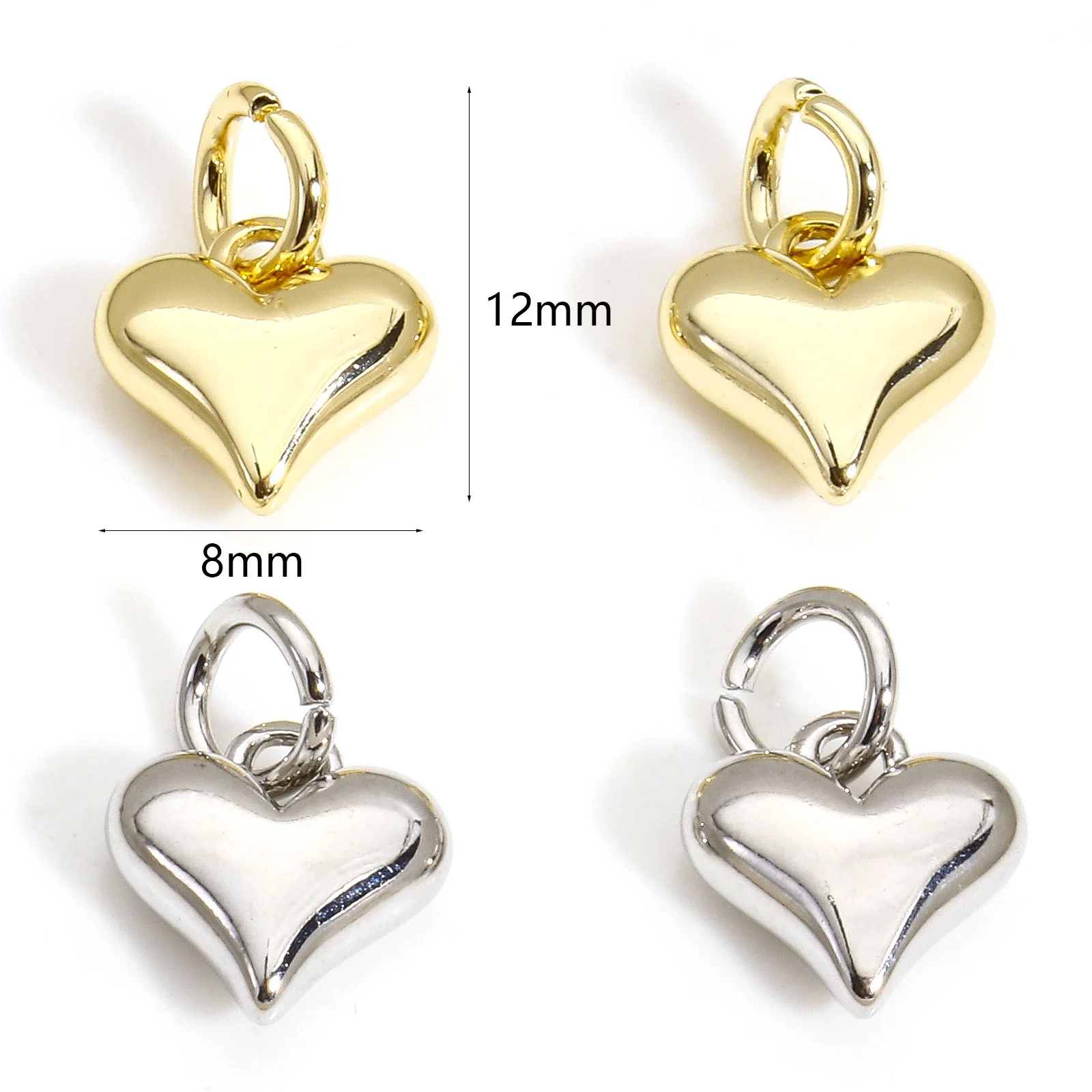 2pcs Sweet Brass Valentine's Day Charms Gold Color Heart 3D Pendnats DIY Necklace Earrings For Women Men Party Jewelry Findings