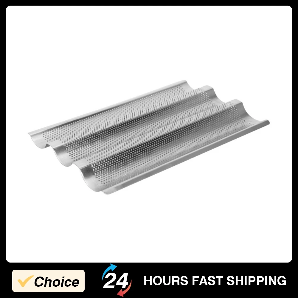 3 Grooves French Bread Baking Pan 430 Stainless Steel Baguette Mold Waves Baking Tray Pan Bread Baking Tools 38.5 x 25cm