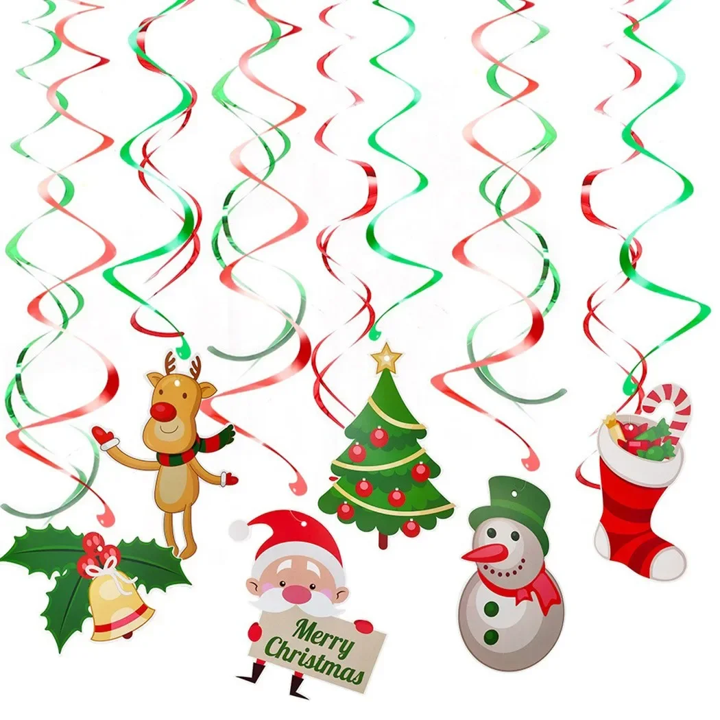 Charming Christmas Spiral Decorations For Festivities Features Snowman & Tree Designs In A Set Of 12 Spirals & 6 Cards