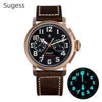 42mm Bronze Mens Watch Mechanical Hand Wind Wristwatch Original ST1901 Movement CuSn8 Case Sapphire BGW9 Luminous Leather Strap