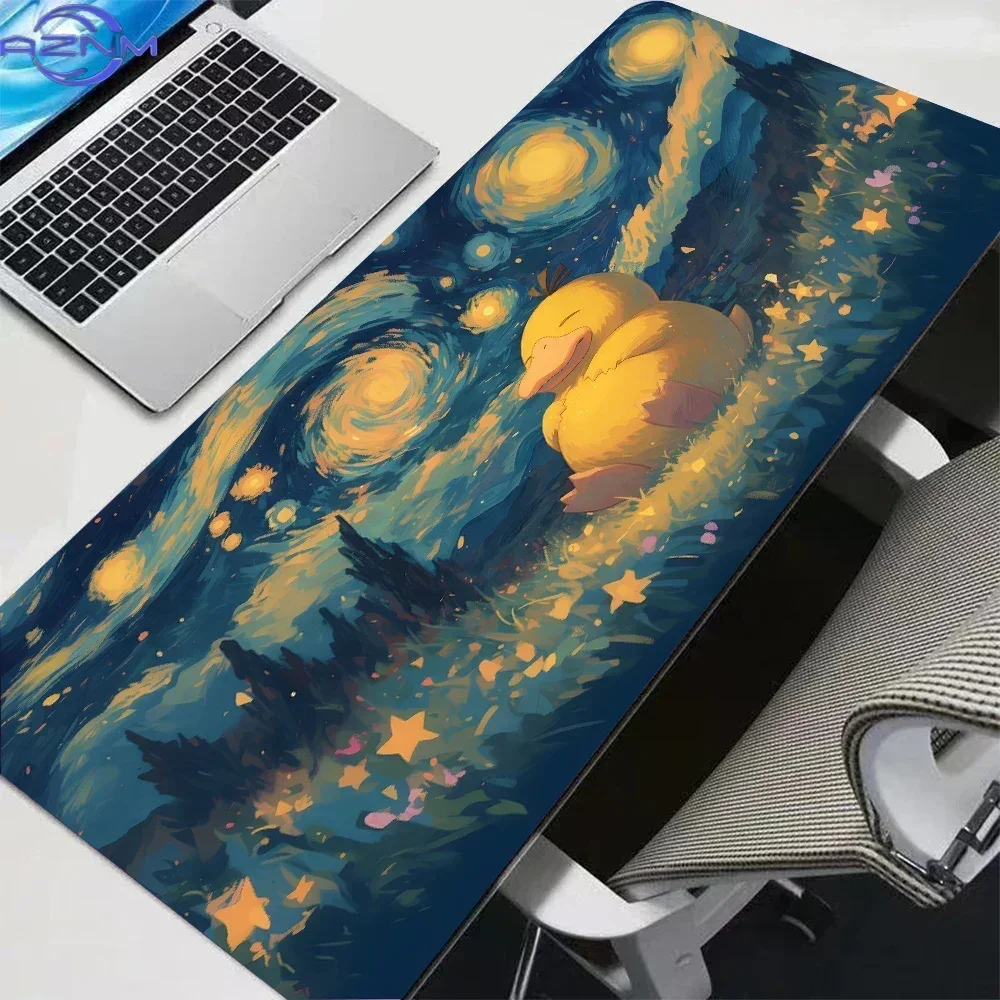 Psyduck Starry Night Van Gogh Art Large Mousepad, Rubber Non Slip Desk Mat for Gaming and Office Desktop Decoration