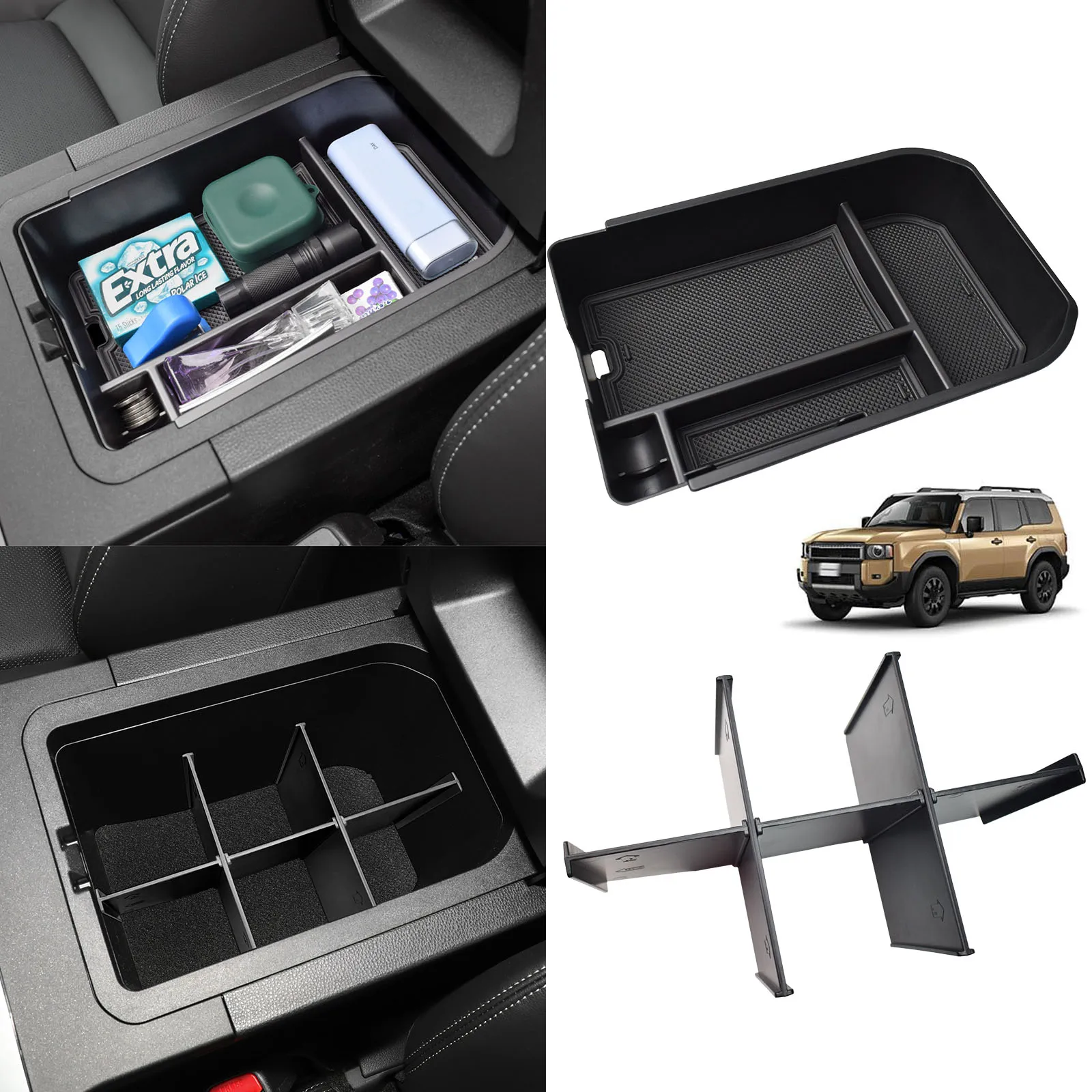 

2PCS Center Console Organizer for 2024 2025 Toyota Land Cruiser Armrest Storage Dividers Tray Interior Car Storage Accessories