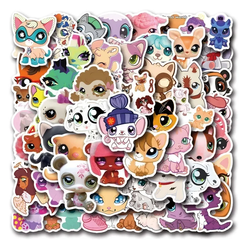 55PCS Littles Pet Anime Cartoon Doodle Stickers Laptop Mug Guitar Car Luggage Skateboard Kids Stickers Wholesale