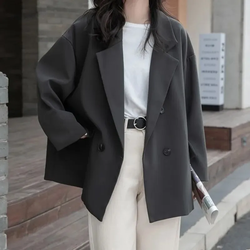 

Spring Summer Thin Blazers Pockets Solid Button Notched Office Lady Business Tops Casual Fashion Temperament Women's Clothing