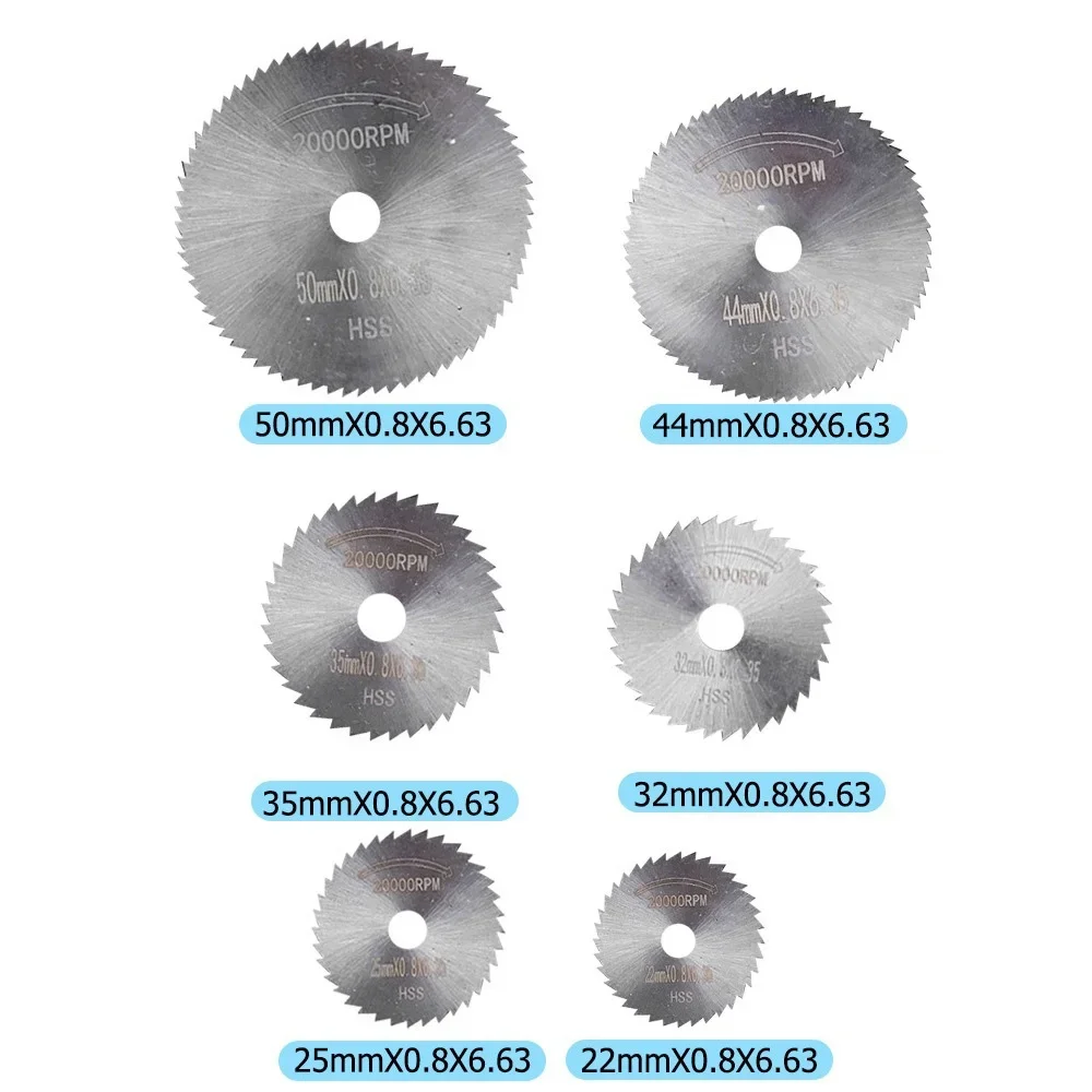 STONEGO 7Pcs/Set High Speed Steel Saw Blades with Mandrels - 22mm-50mm Diameter, 3.2/6.0mm Shank Saw Blade Set for Rotary Tool