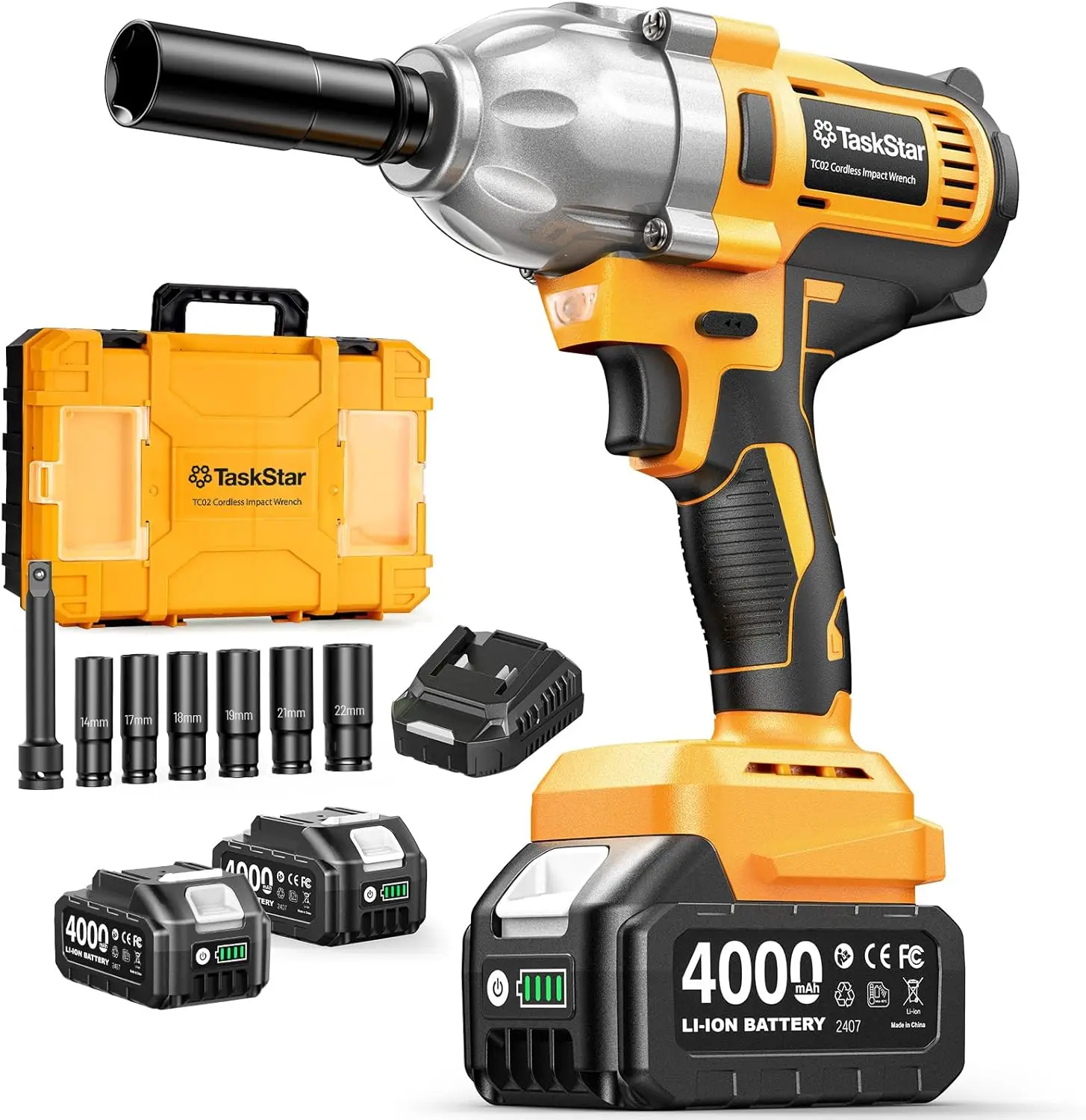 Taskstar 1200N.M Torque Brushless Electric Impact Wrench 1/2 inch Screwdriver Cordless Wrench Power Tool Car Tire Disassembly Tool For Makita 18V Battery Pin