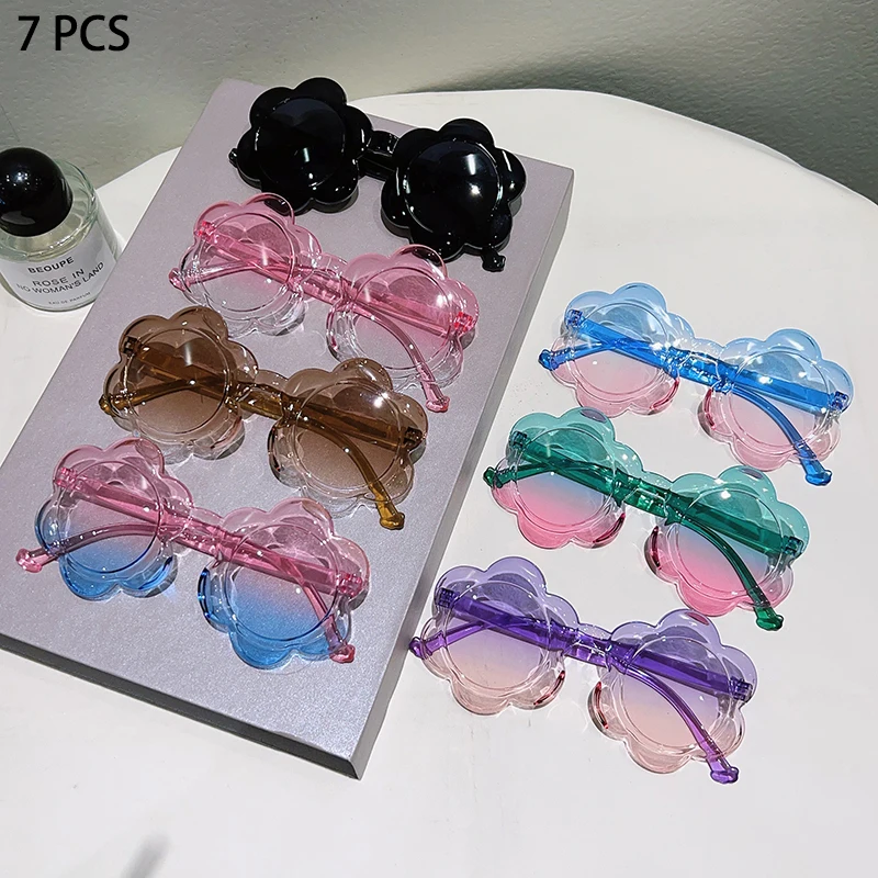 1/7 Uds. Gafas de sol con forma de flor para niños, gafas de sol elegantes con gradiente multicolor para niños, gafas de sol con decoración bonita de moda 2025 Ins
