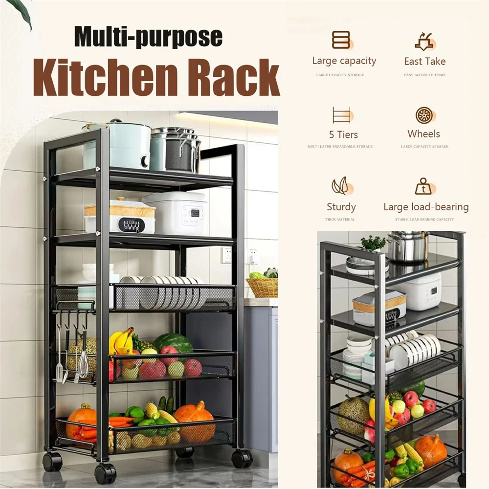 الفاكهة الخضار عربة تخزين رف غرفة نوم الحمام الطابق إلى السقف 5 الطبقة وجبة خفيفة رف المطبخ العنصر تخزين الرف مع عجلات #3