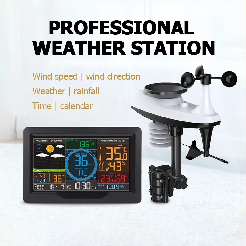 FJ3390A Professional Weather Station Temperature Humidity Wind Speed & Rainfall Detection Multifunctional Weather Forecast Clock