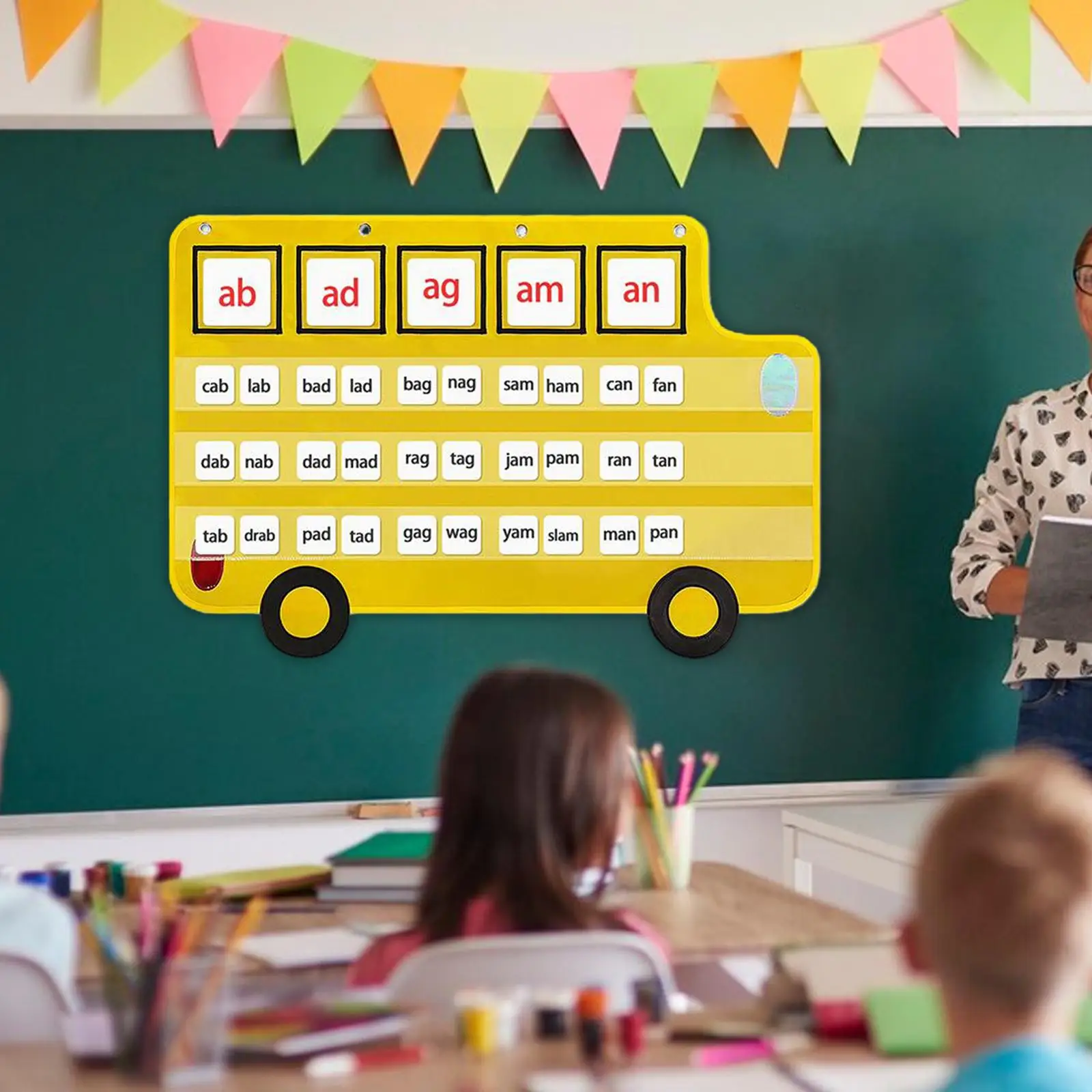 Imagem -02 - Ônibus Bolso Gráfico para Sala de Aula Organizador Acessórios do Professor Educacional Durável para Cartões Organização da Parede Pendurado para Atividades