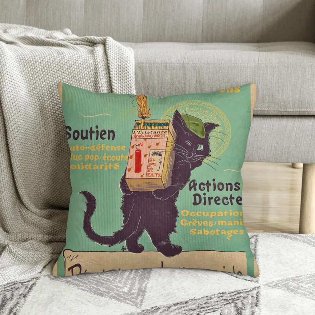 Burn with Love for Revolution Art Nouveau Cat Ancient Art Polyester Cushion Cover For Sofa Decorative Breathable Coussincase