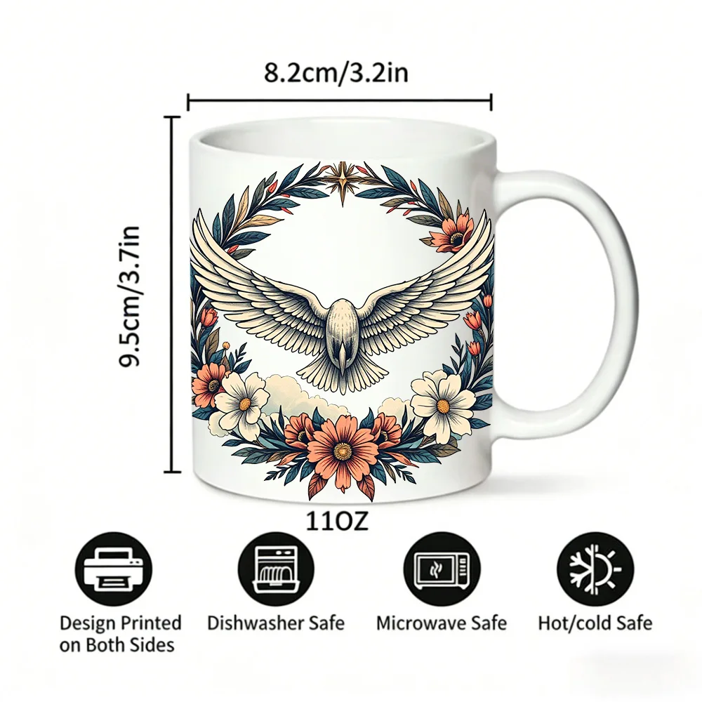 Vintage Floral Eagle Wing Ceramic Mug, Coffee Cup, Milk Cup, Office Tea Cup, Drinking Cup, Gift for Friends, Fade-Resistant