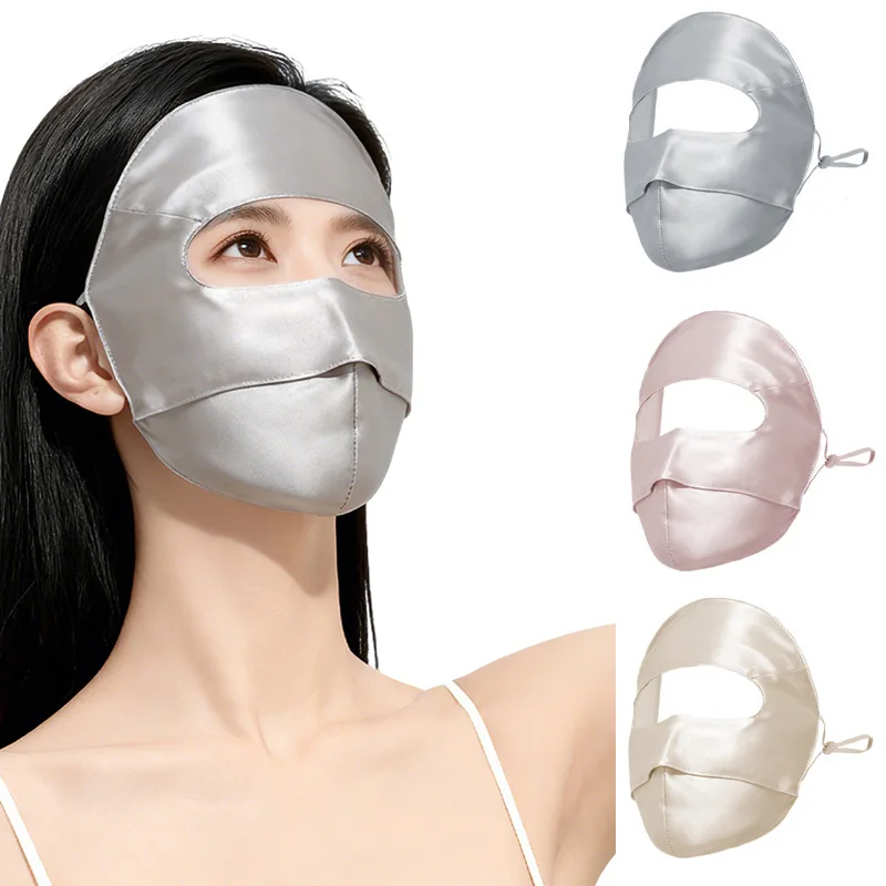 

Mulberry Silk Full Face Mask Soft Breathable Sun Protection Masks Lightweight Silk Full Coverage Face Mask Travel Cycling Masks