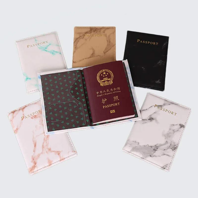 Marble Style Fashion Women Men Passport Cover for Car Documents Pu Leather Travel ID Credit Card Passport Holder Packet Wallet