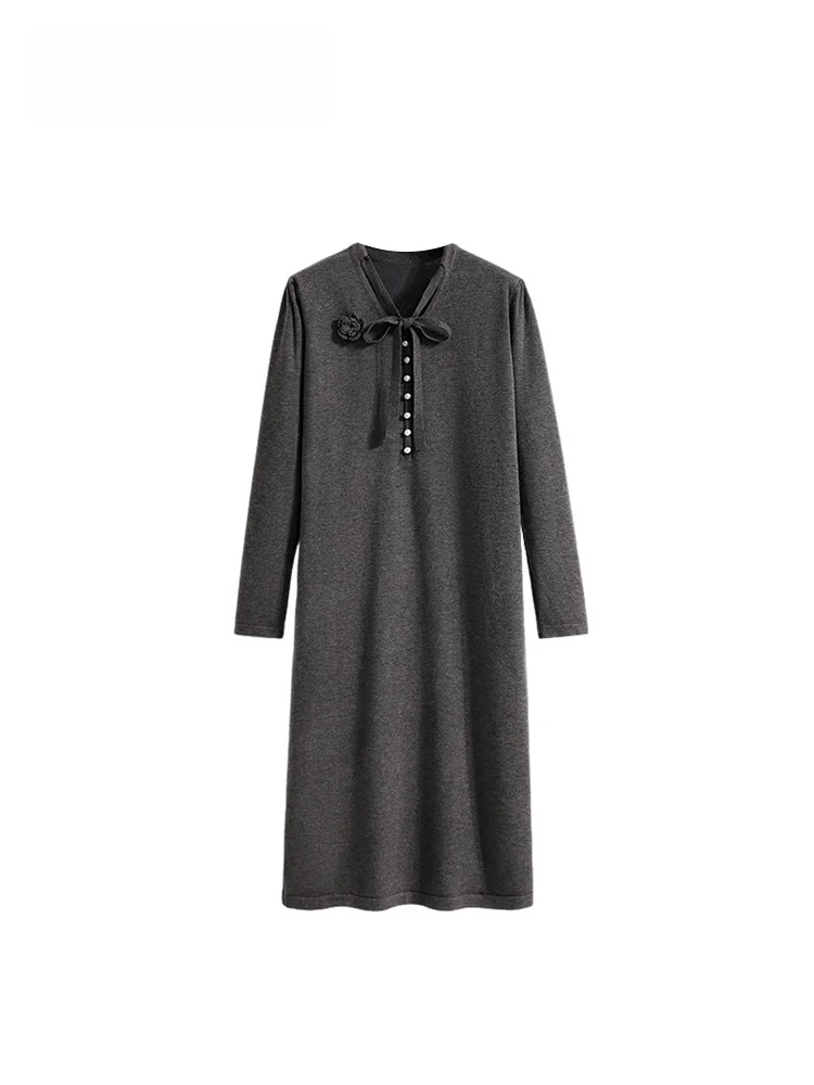 

Модное женское платье больших размеров с длинным рукавом и V-образным вырезом, весеннее, стройнящее, универсальное, в студенческом стиле, для города, зимнее, из полиэстера.