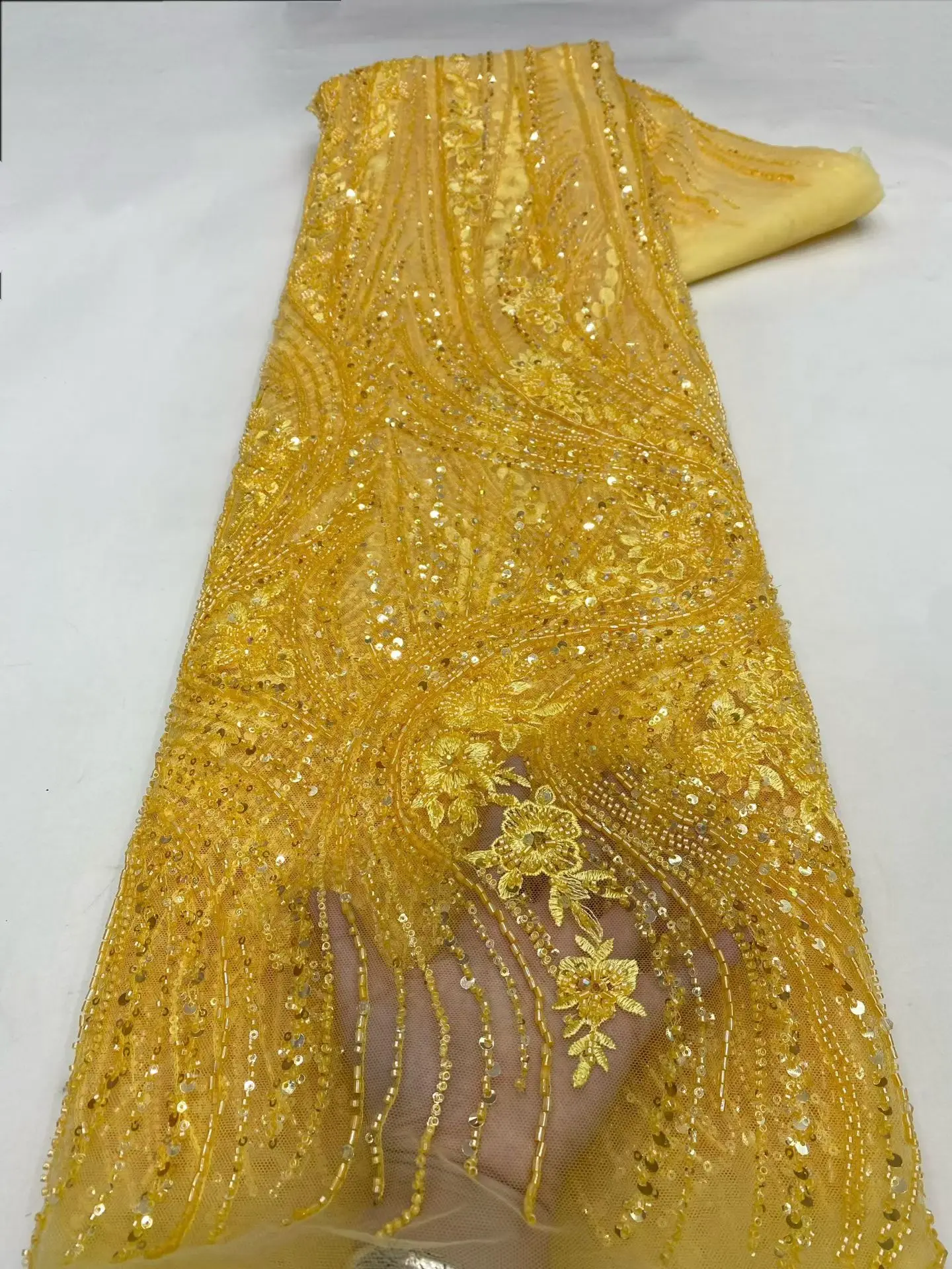 

Высококачественная нигерийская тюлевая кружевная ткань с бусинами и блестками, 2026, африканская сетка для изготовления платьев