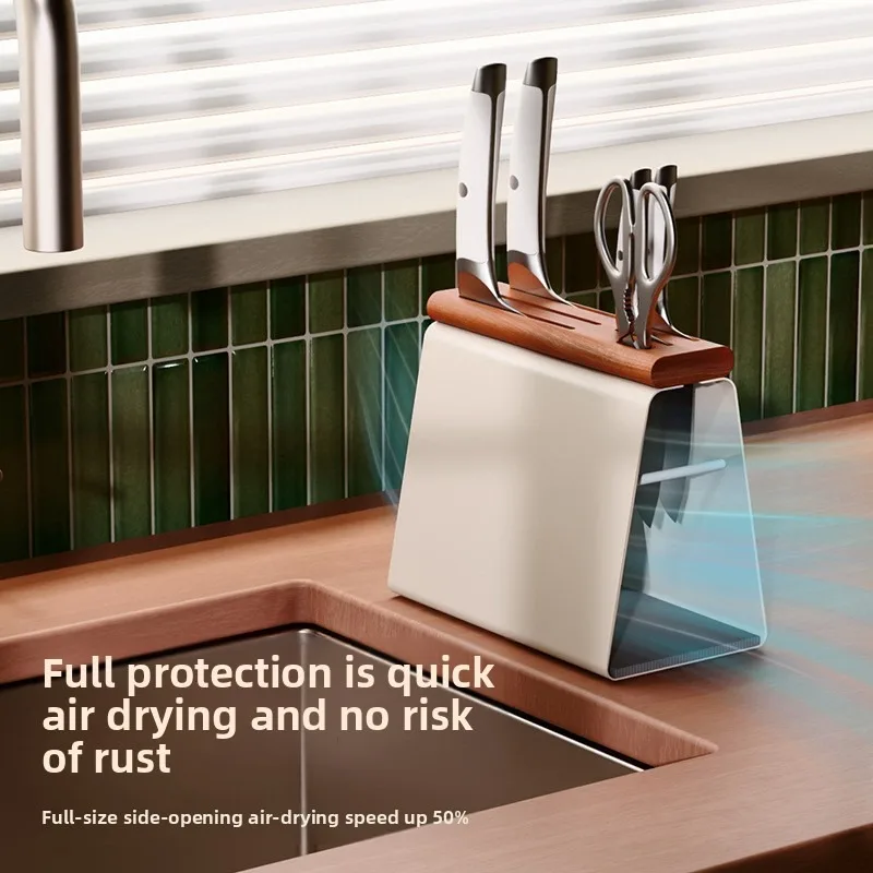 

1 Beech Wood Knife Block - Mid-Century Modern Kitchen Counter Organizer, Solid Wood Magnetic Knife Holder for Chef Tools