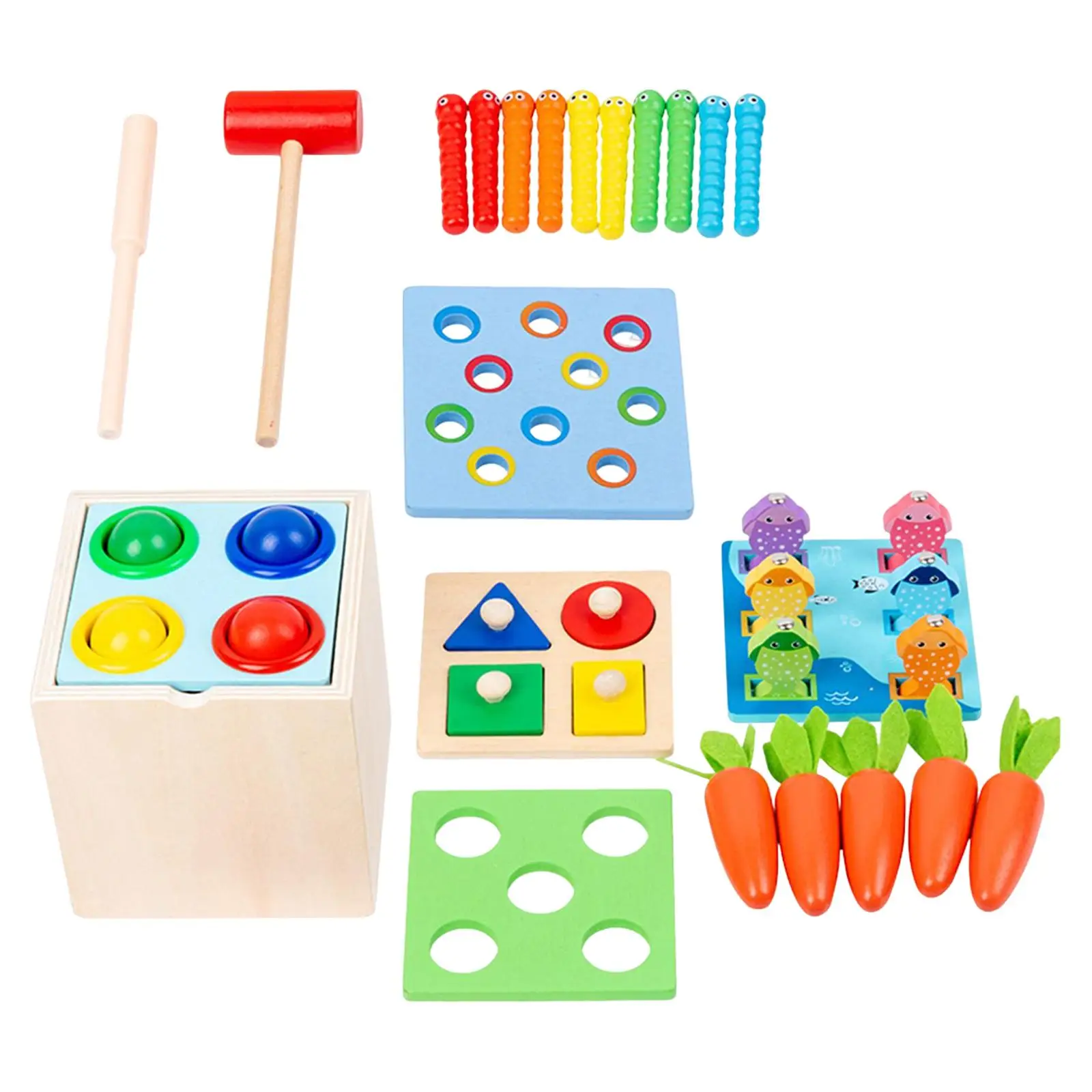 

Montessori Wooden Hammering Toy Carrot Sorting Early Education for Toddler