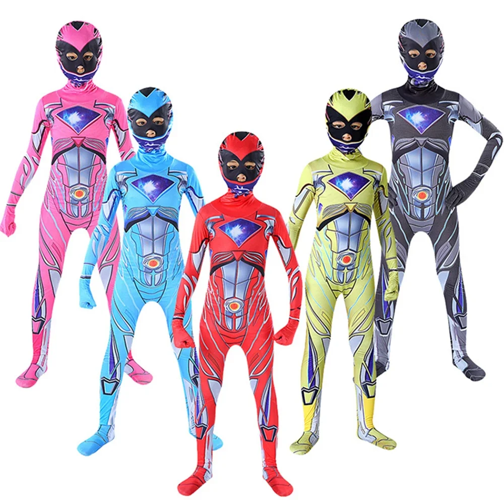 Fancy Kids Supereroe Power Zentai Rangers Costume Cosplay Bambini Mecha Five Beast Tuta Carnevale di Halloween Vestiti cosplay