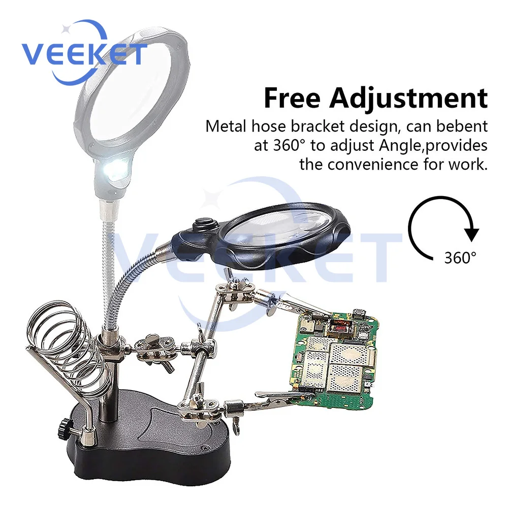 محطة لحام مكبرة LED محمولة مع حامل إعادة العمل أداة إصلاح لحام سطح المكتب للإلكترونيات