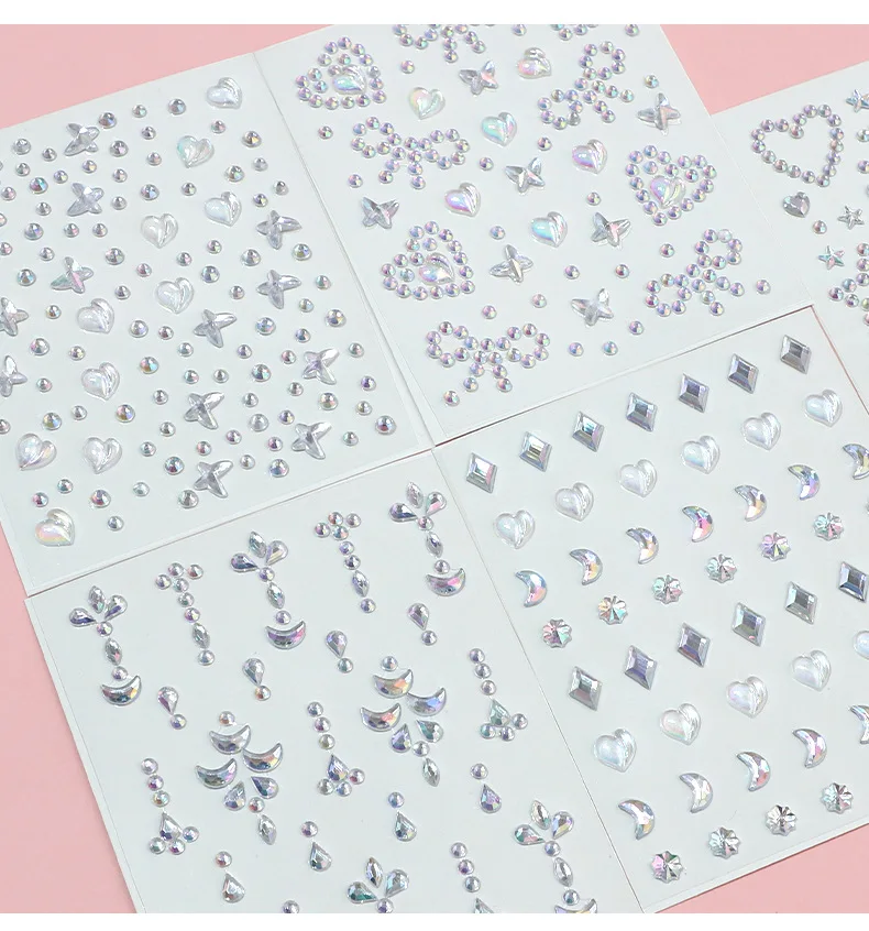 Laser Sparkle Acrylic Stars Diamond Stickers Heart Rhinestones Pearls Gems Decorative Stickers for Face Phone Case Stationery