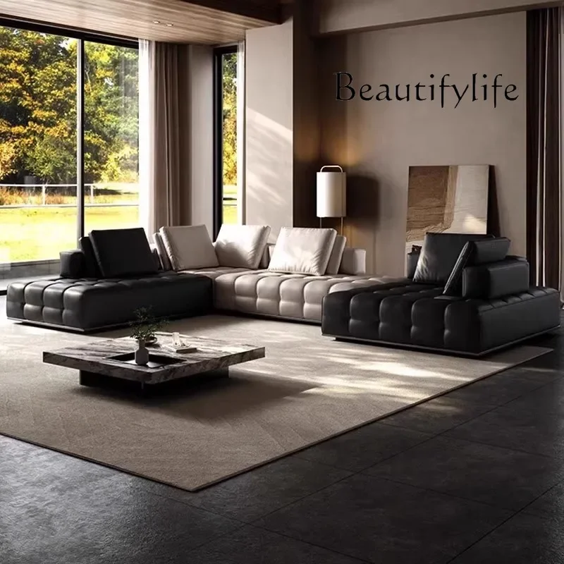 X Leather Sofa Italian Minimalist Tofu Block Napa Leather Living Room Modern Simple Light Luxury Sofa
