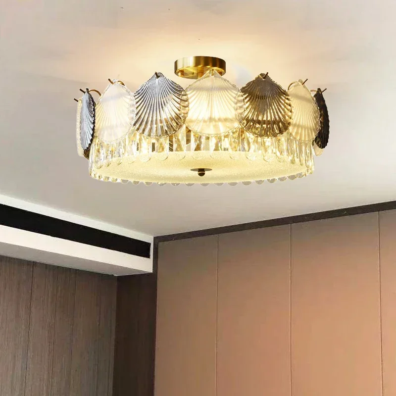 Shell Crystal Frans Modern Design Creatieve Led Plafond Kroonluchter Voor Woonkamer Slaapkamer Restaurant Lamp Ijzer