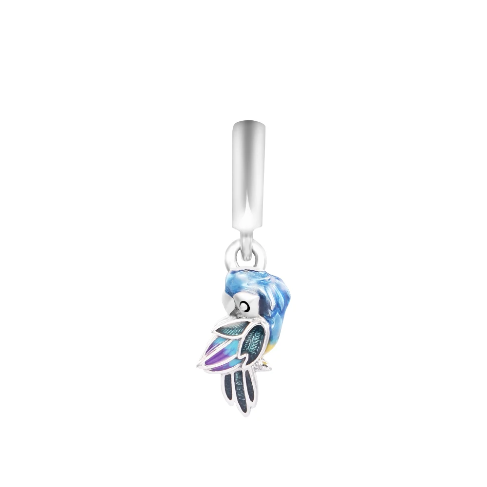 

Jungle Paradise Parrot Dangle Charm Keychain Women's Jewelry 925 Sterling Silver Charms Woman Kids Fashion Make Up Accessories