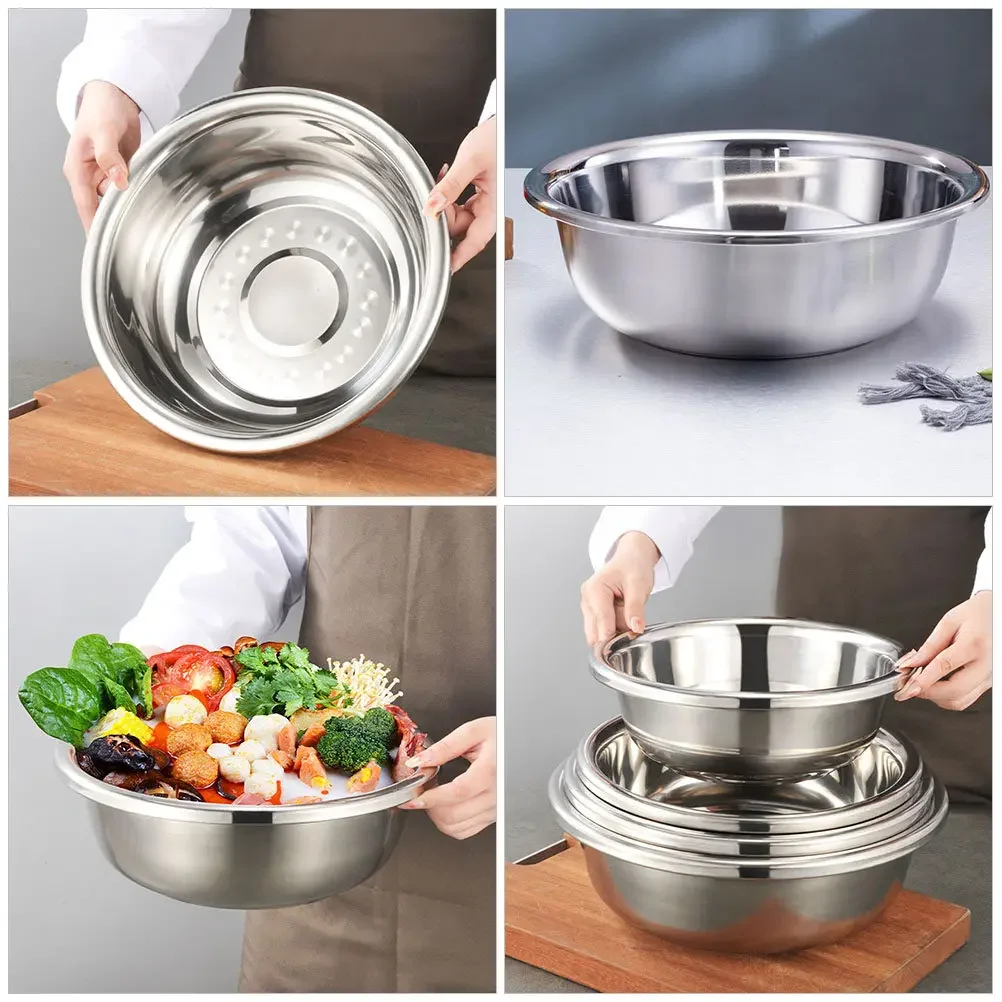 Extra Large Thick Stainless Steel Basin for Kitchen Vegetable Washing Fruit Cleaning Rice Rinsing Egg Beating Noodle Mixing Flat