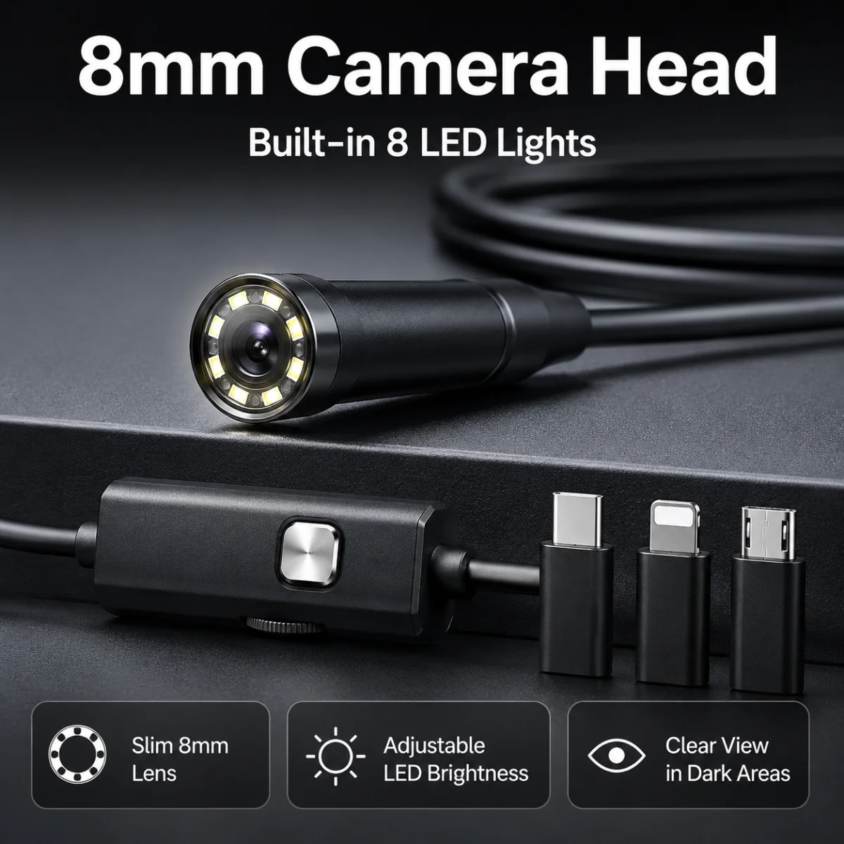 2M Android Endoscope Camera Type‑C USB 640x480P HD Flexible Snake Borescope Adjustable for Car Repair Smartphone Tablet