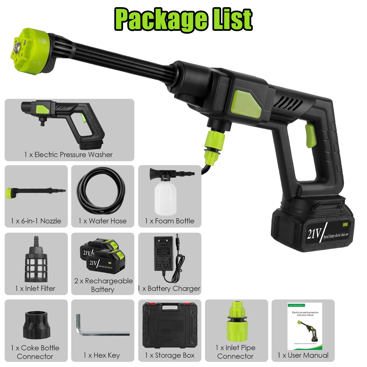 

Беспроводная электрическая мойка высокого давления 435 фунтов на кв. дюйм - портативный распылитель воды 6-в-1 с насадкой, пеногенератором и аккумулятором для чистки автомобилей и дома