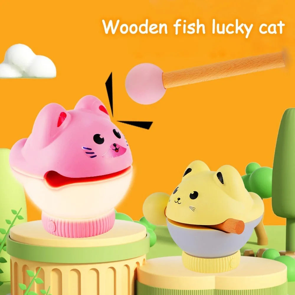 

Wooden fish shape Praying for Blessing Light Tricolor adjustment Pink/Yellow Sleeping Night Light Gift Percussive