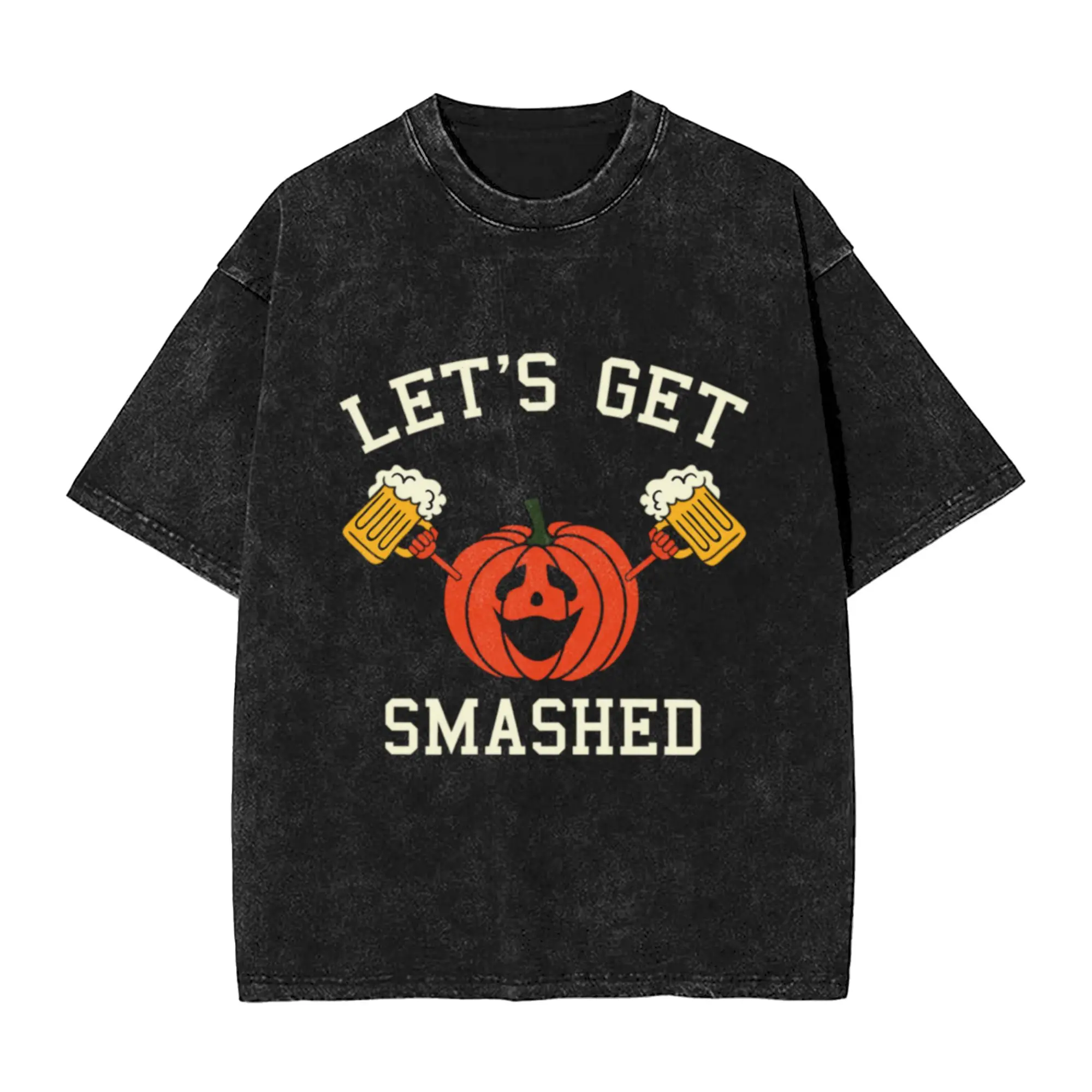 Pumpkin Says Let s Get Smashed Halloween Drinking  Classic Stylish A Vintage Oversized Cotton Unisex T-Shirts