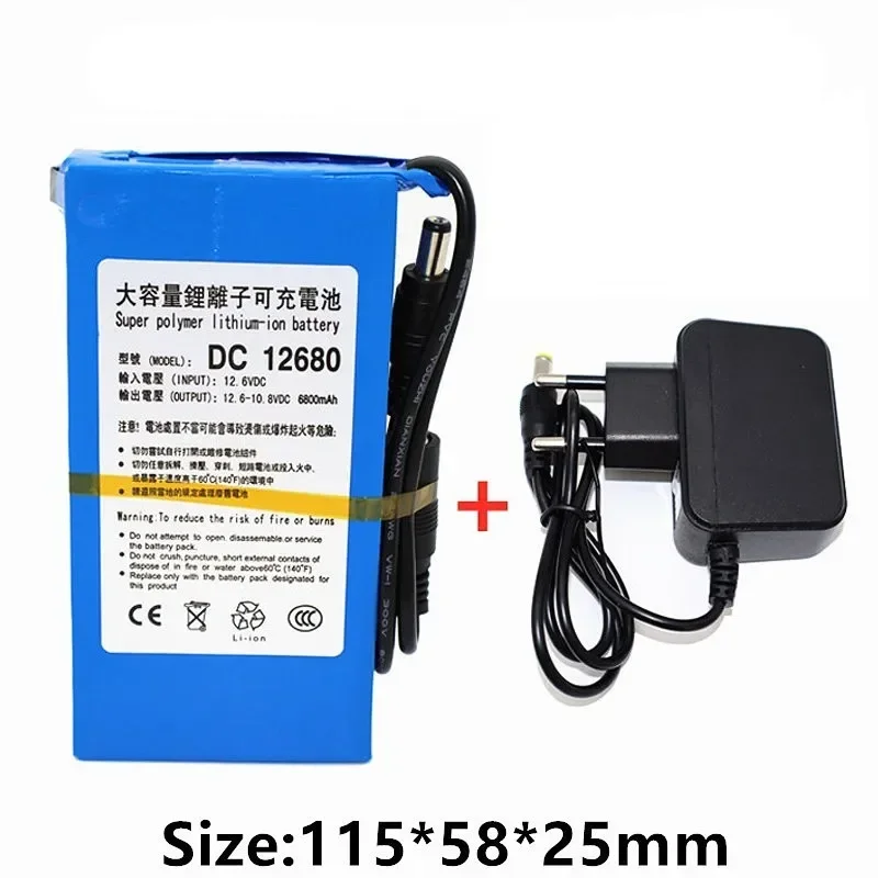 100% new Durable DC 12V 6800 MAH High Capacity Lithium ion rechargeable battery AC Charger (EU Plug Hot Sale Promotion free drop