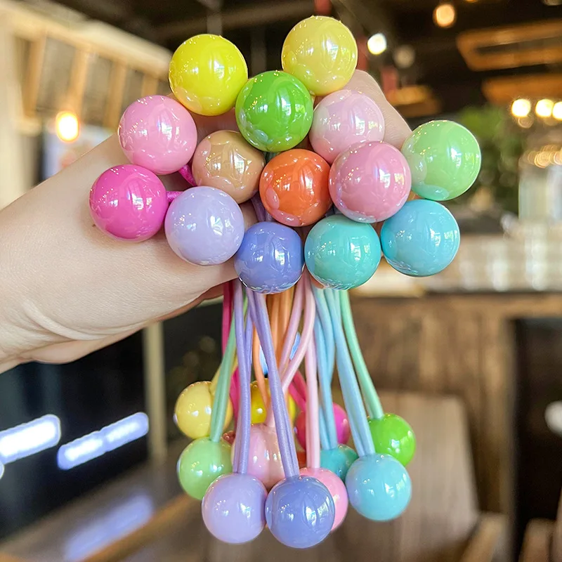 New Candy Color Round Ball Elastie Hair Bands Women Girls Hair Ropes Pink Purple Hair Loop Tie Cute Ponytail Holder Headwear Gum