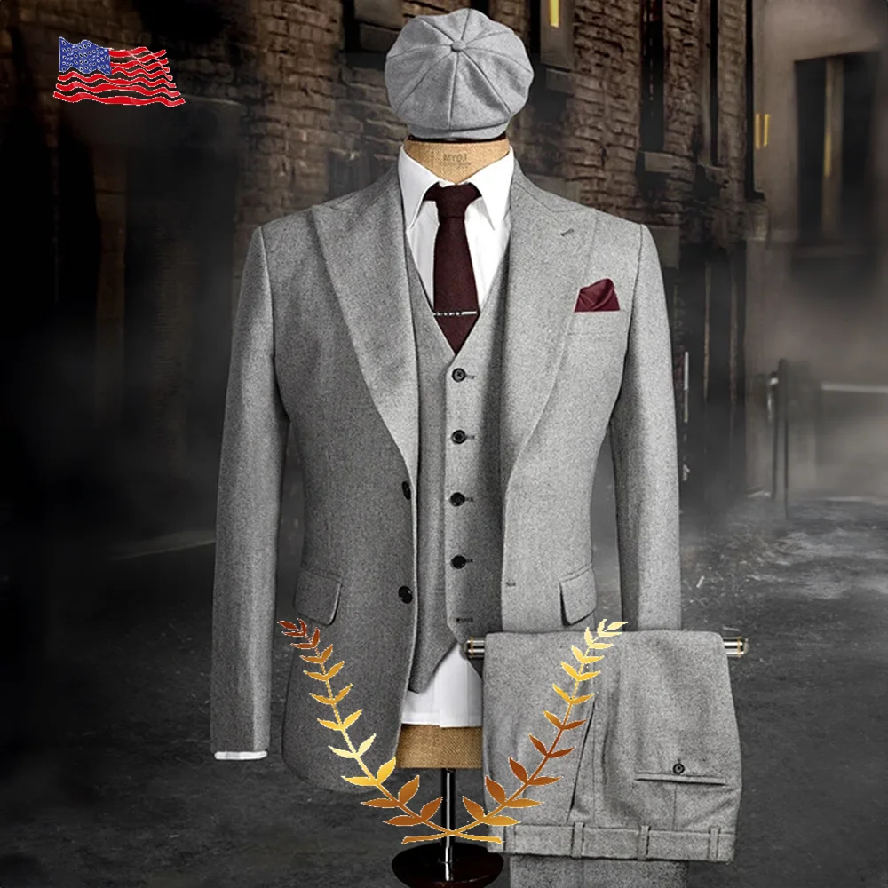 

Herringbone Men's 3-piece Suit (Jacket+Vest+Pants) Lapel Solid Color Single-breasted Handsome British Style Suitable Wedding