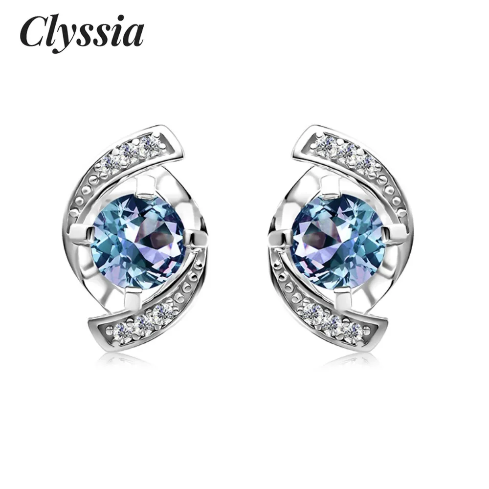 

CLYSSIA 100% 925 Sterling Silver High Quality Color Change Gemstone Luxury Alexandrite Stud Earrings for Women Jewellery