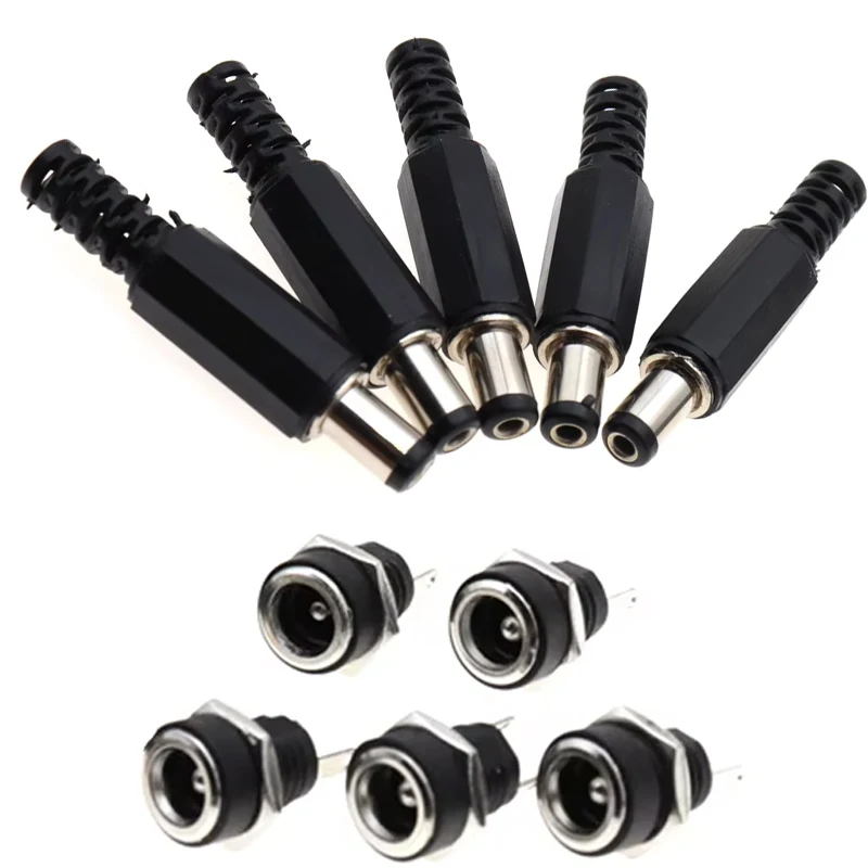 10Pcs(5 Pairs)5.5x2.1mm 3.5x1.3mm DC Connectors Male Female Jack Socket Nut Panel Mount DC Power Adapter