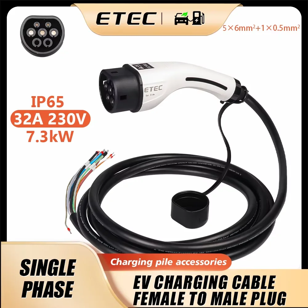 ETEC EV Charger Plug Type2 Cable 16A 32A 8KW 11KW 22KW 1Phase 3Phase Car Charging Station for Electric Car IEC62196-2 EKEP3