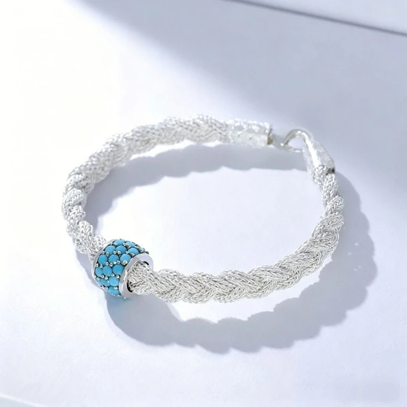 Vintage Stylish Turkish Woven Bracelet Inlaid Turquoise, Handmade Couple Bracelet, Popular Versatile Unisex Wrist Jewelry