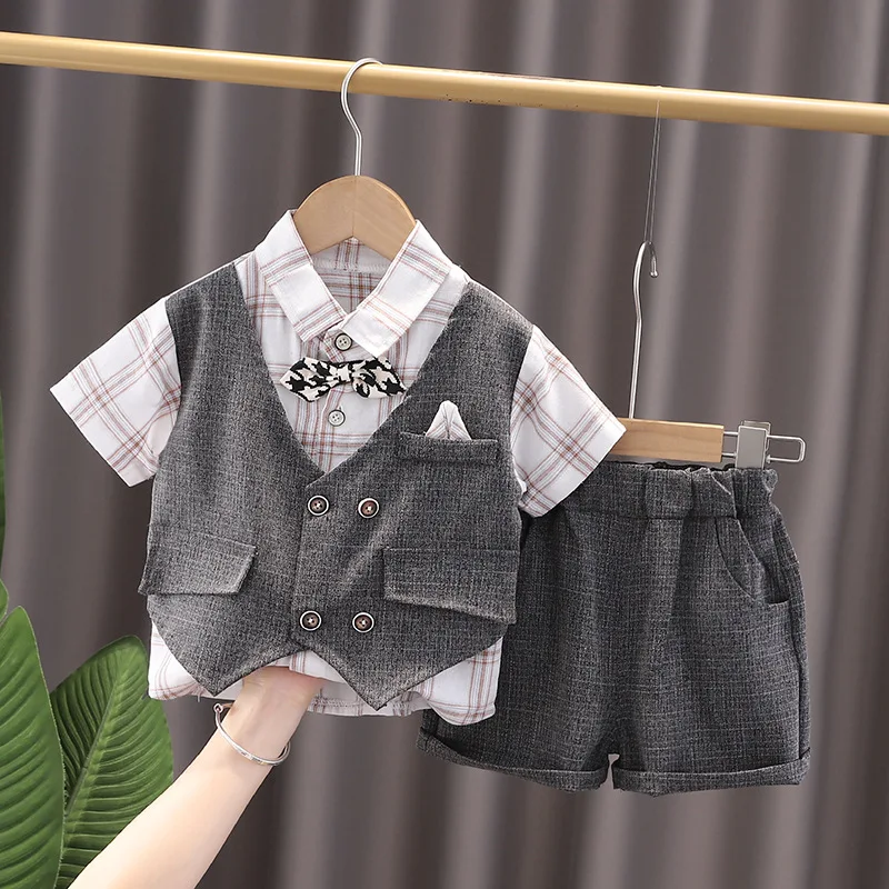 

Toddler Boys Suits Sets 3 Pieces Baby Kids Waistcoat + Shirt + Shorts Children's Clothes
