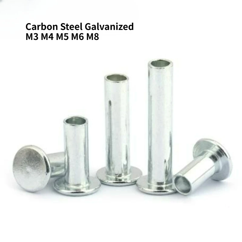 50-500pcs M3 M4 M5 M6 M8 Carbon Steel Galvanized Flat Truss Head Semi-hollow Bolt Socket Shank Semi-tubuler Rivet GB875