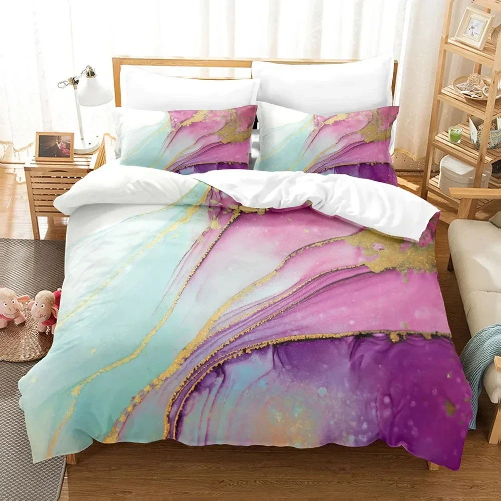 

Purple Marble Comfortable Duvet Quilt Cover Pillowcase Bedding Set Children Bedroom Decoration Home Textile