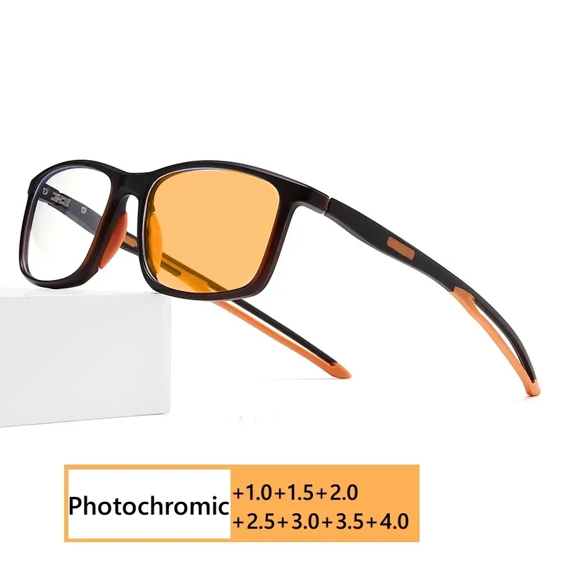 Vintage TR90 Photochromic Reading Glasses Flexible Color Changing Presbyopia Eyewear Retro Outdoor Sports Sunglasses To +4.0