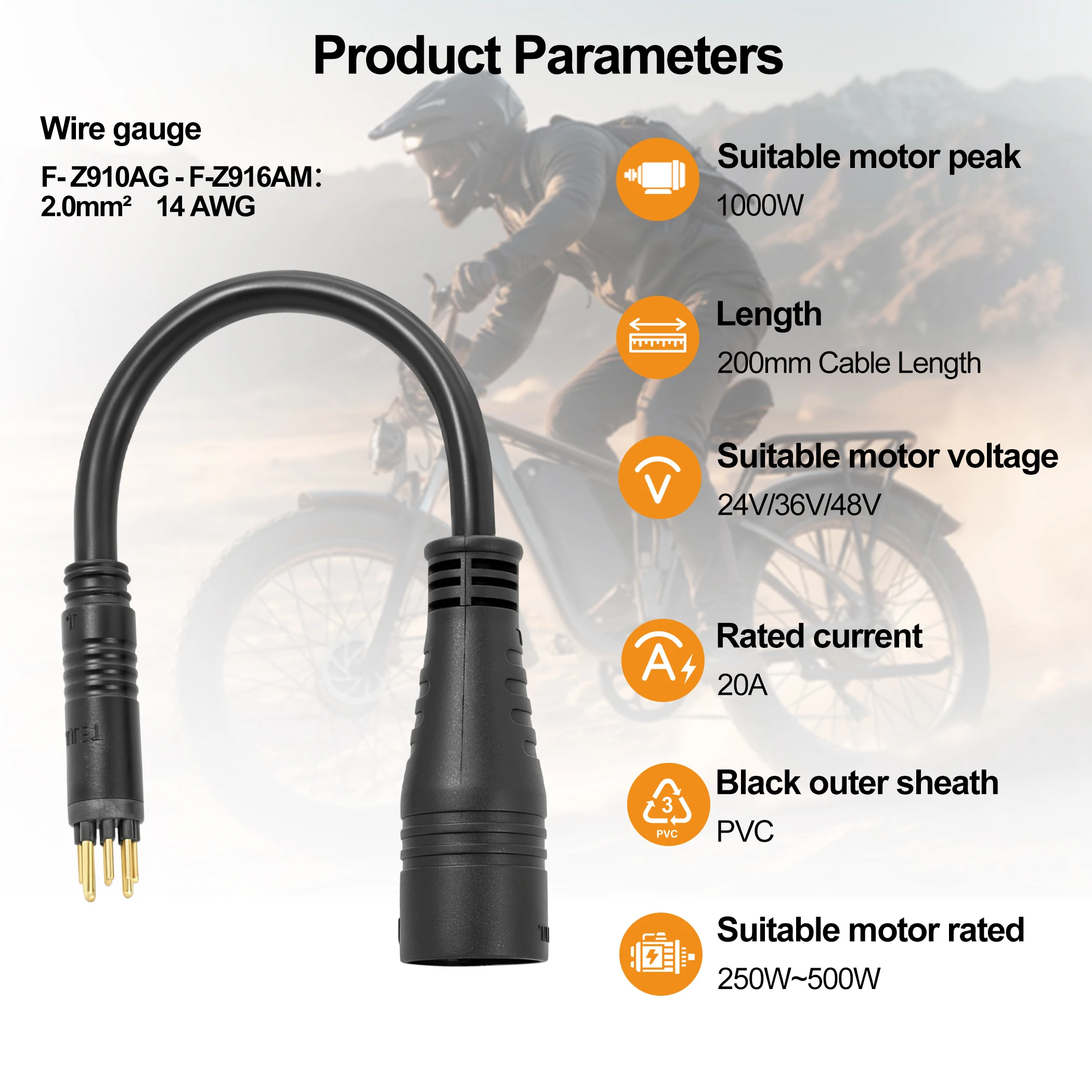 Z910AG-Z916AM 9Pin Waterproof Extension Cable, Electric Bicycle Controller Conversion Plug Wire, Ebike Accessories