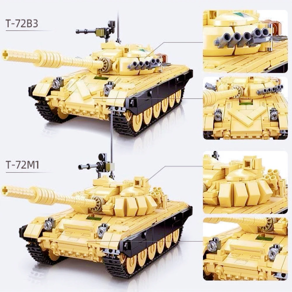 Military War 2 In 1 Deformation T-72B3 Assault Battle Tank Car Truck Army Weapon Building Blocks Sets Model King Kids Toys Gift