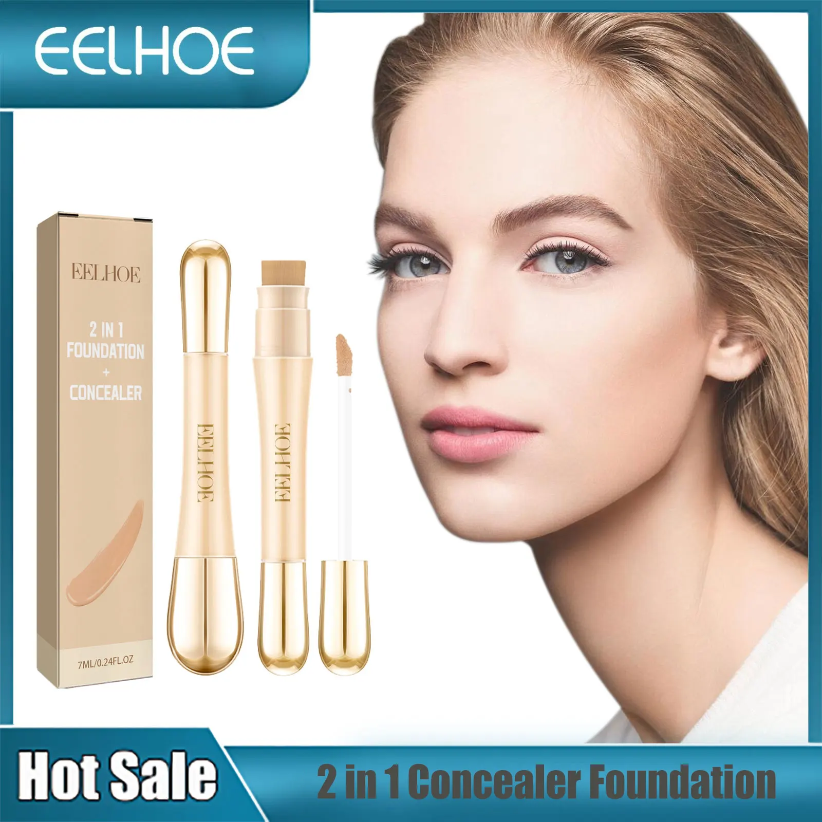 EELHOE-Double Head Corretivo Foundation, Dark Circle Cover, Blemish Clarear Rosto Corrector, Alta Cobertura de Maquiagem, 2 em 1