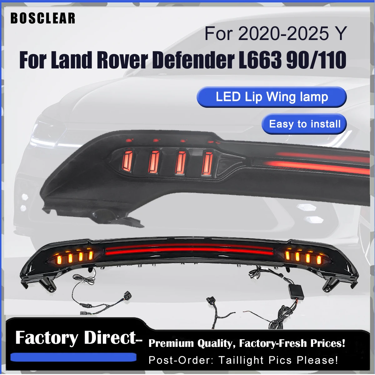 

For Land Rover Defender 2020-2025 Rear Trunk Lip Roof Spoiler Top Wing Light LED Tail Wing With Continuous Light Car Styling