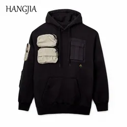 Masculino Cactus Jack bordado pulôver de carga Hoodie, Travis Scott Streetwear, vários bolsos moletons