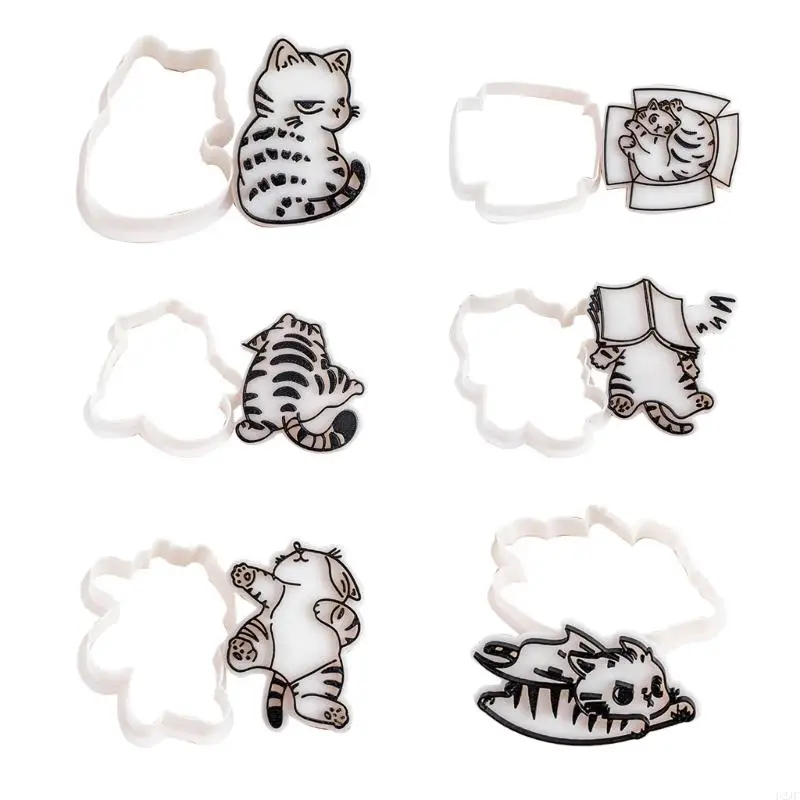 

U2JC 6Piece Cats Cookie Stamp Set Dessert Mould for Easy and Fun Baking Activity